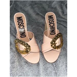 Moschino Pink Mules with Gold Chain Detail